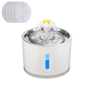 2.4L Automatic Pet Cat Water Fountain With LED Electric Mute Water Feeder USB Drinker Bowl Pet Drinking Fountain Dispenser (Color: Steel 5PCS filters, size: USB)